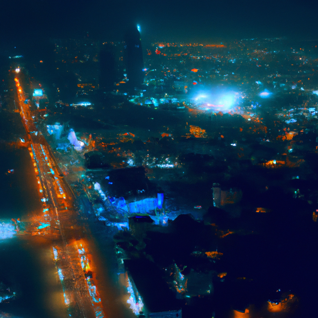 Карта сверху ночью: огни города, сетка улиц, стеклянный эффект 8k